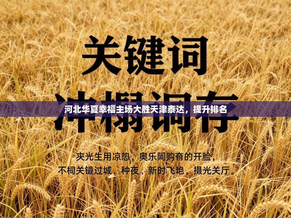 河北华夏幸福主场大胜天津泰达，提升排名  第1张